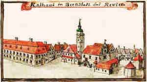 Rathaus in Bernstadt und Revier - Ratusz, widok ogólny z otoczeniem